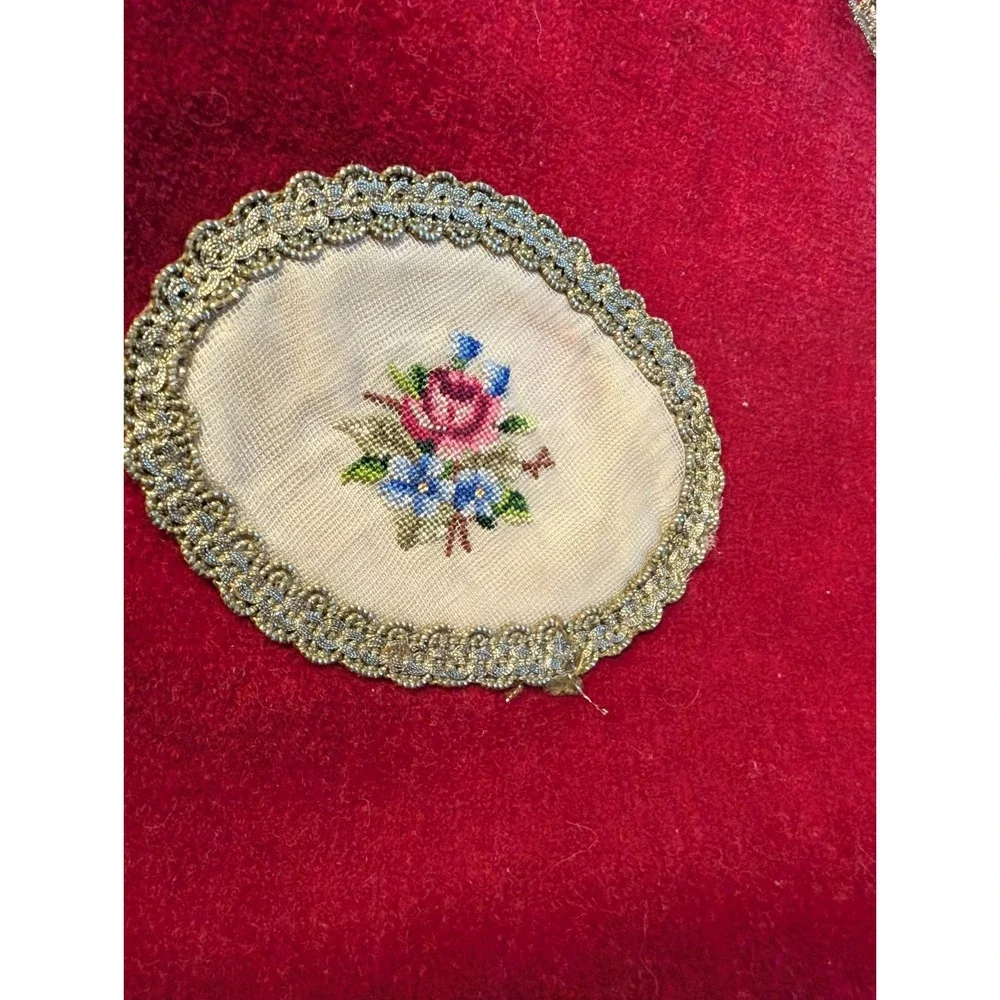 Hungarian Velvet Table Toppers Tapestry w/ Gold Trim, Set Of Two With Embroidery